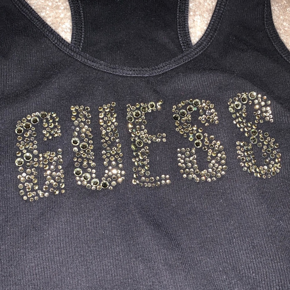 Guess racerback tank top with gold bling